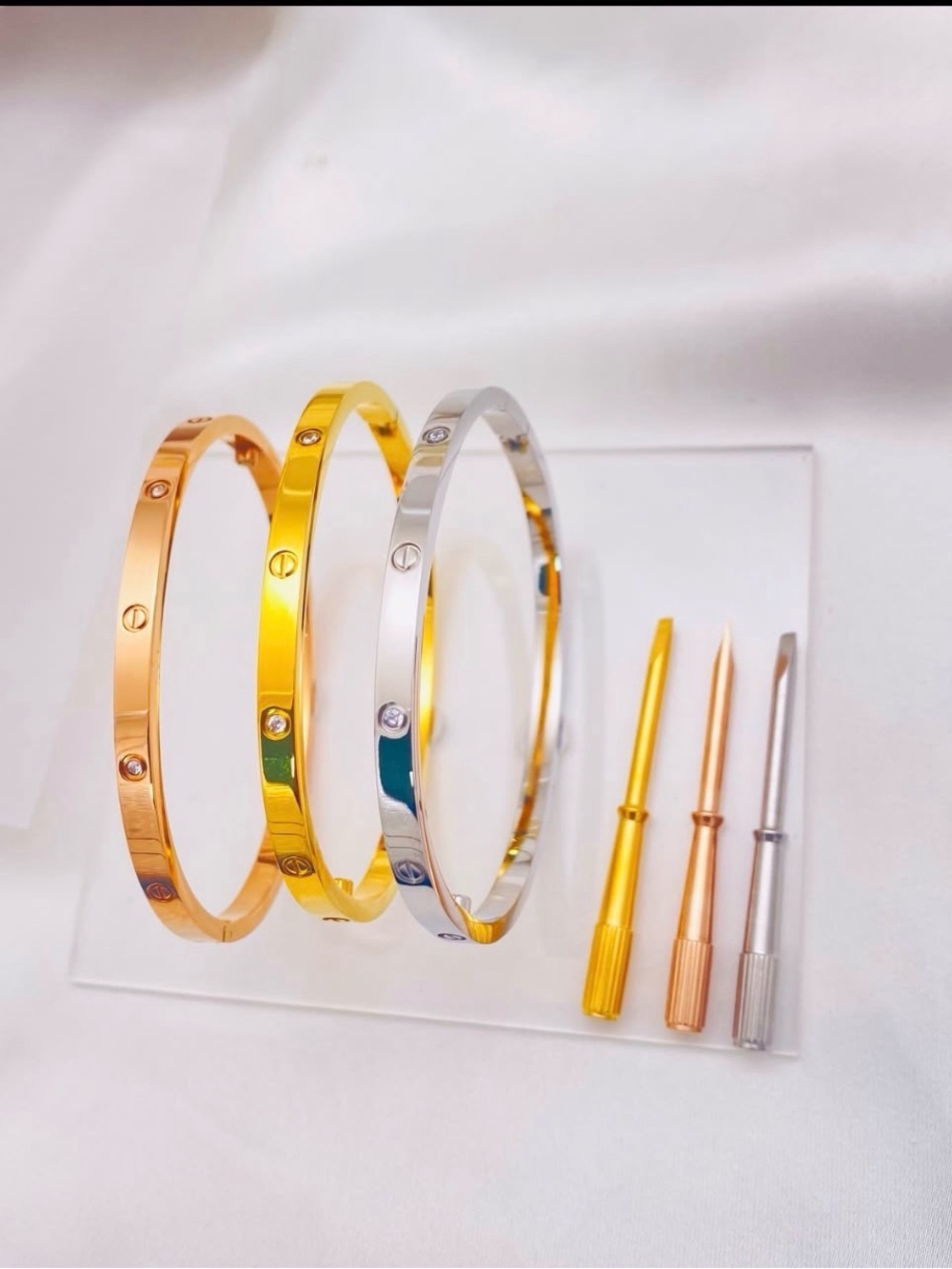 Designer Inspired Silver Pavé Crystal Bangle Bracelet with Screw